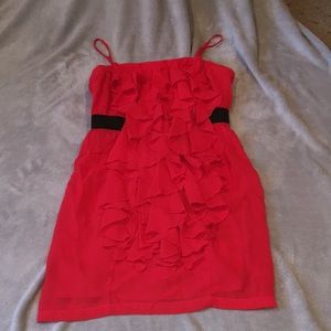 Red dress with ruffle and black belt detailing
